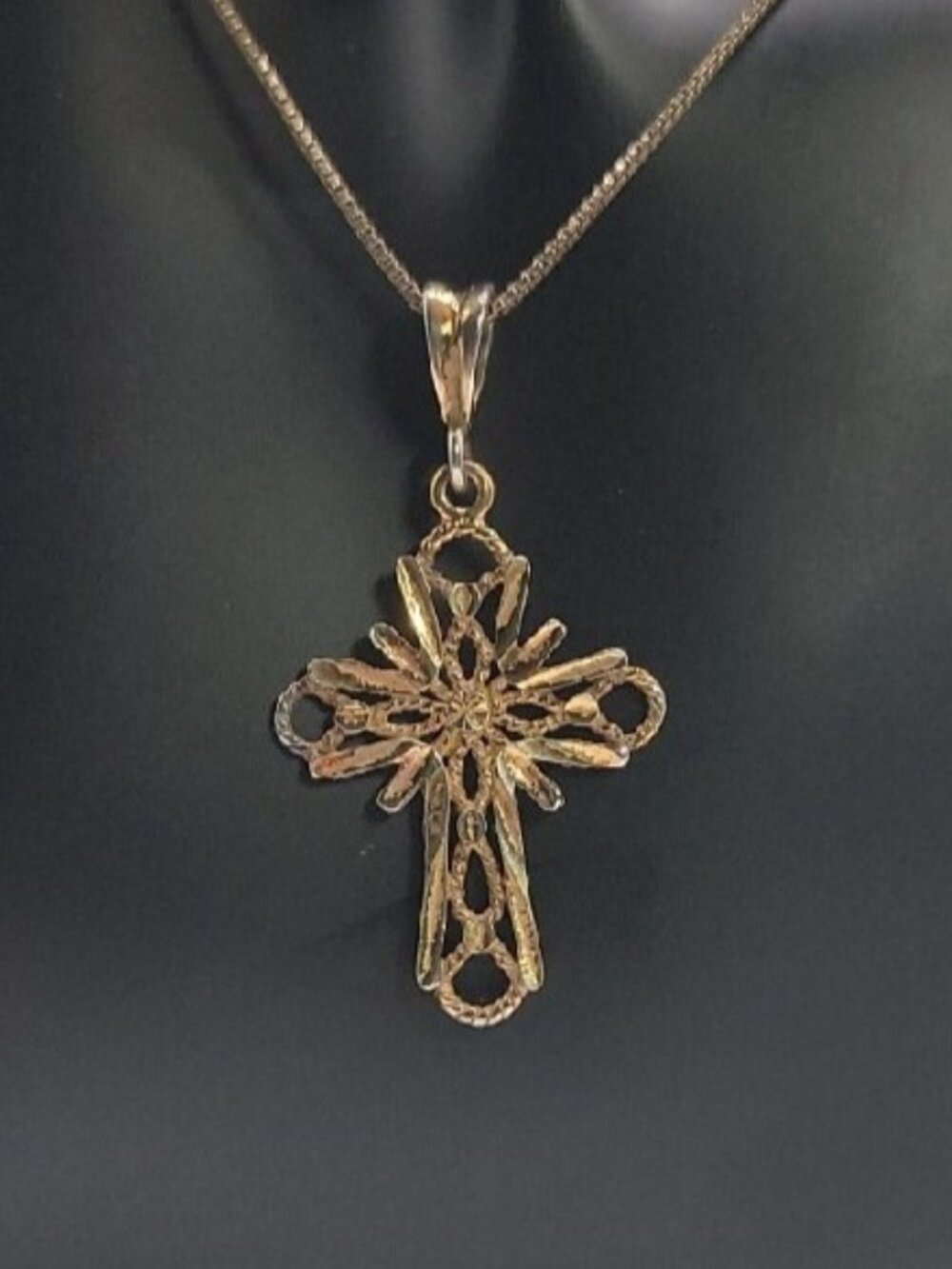 Danecraft Sterling Silver Vermeil Diamond-Cut Cross Pendant Necklace RJ 925 18" - Picture 6 of 15